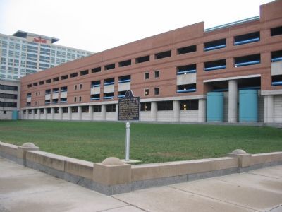 Marker in front of the Indiana Government Center Parking Facility image. Click for full size.