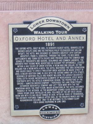 Lower Downtown - Walking Tour - Oxford Hotel and Annex Marker image. Click for full size.