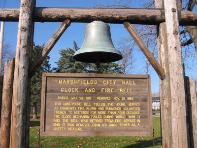 Marshfield's City Hall Clock and Fire Bell Marker. Click for full size. Marshfield's City Hall Clock and Fire Bell Marker image. Click for full size.