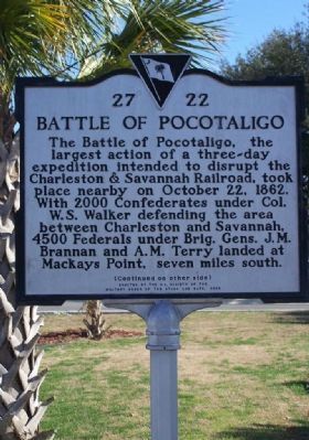 The Battle of Pocotaligo Marker Front Side image. Click for full size.