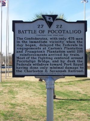 The Battle of Pocotaligo Marker Back Side image. Click for full size.