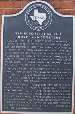 New Hope First Baptist Church and Cemetery Marker. Click for full size. New Hope First Baptist Church and Cemetery Marker image. Click for full size.