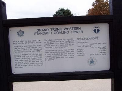 Grand Trunk Western Standard Coaling Tower Marker image. Click for full size.
