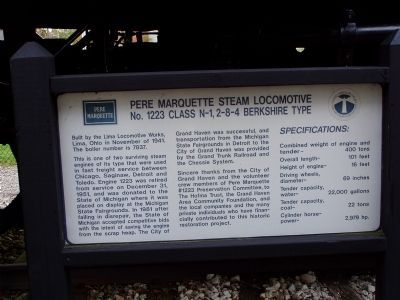 Pere Marquette Steam Locomotive No. 1223 Class N-1, 2-8-4 Berkshire Type Marker image. Click for full size.