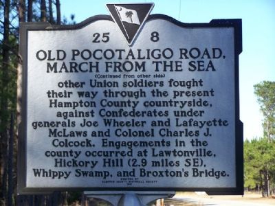 Old Pocotaligo Road, March from the Sea Marker <i>(reverse) image. Click for full size.