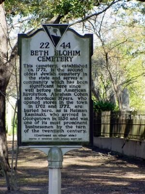 Beth Elohim Cemetery Marker, Side 1 image. Click for full size.