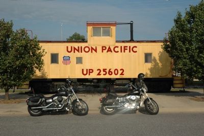 Union Pacific Caboose Next to Marker image. Click for full size.