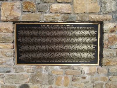 East Hill Cemetery North Marker <i>(Leftmost of three markers)</i>. Click for full size. East Hill Cemetery North Marker <i>(Leftmost of three markers)</i> image. Click for full size.