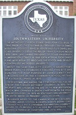 Original Site of Southwestern University Marker image. Click for full size.