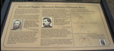 Maryland Heights - Mountain Fortress of Harpers Ferry Marker. Click for full size. Maryland Heights - Mountain Fortress of Harpers Ferry Marker image. Click for full size.