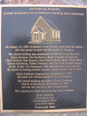 Slidre Evangelical Lutheran Church and Cemetery Marker. Click for full size. Slidre Evangelical Lutheran Church and Cemetery Marker image. Click for full size.