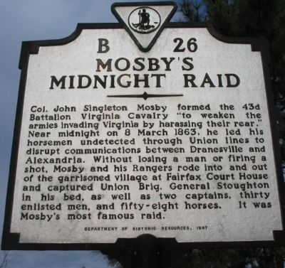 Mosby's Midnight Raid Marker. Click for full size. Mosby's Midnight Raid Marker image. Click for full size.