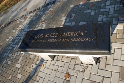 "God Bless America"<br>"In the Spirit of Freedom and Democracy"<br>Bench. Click for full size. "God Bless America"<br>"In the Spirit of Freedom and Democracy"<br>Bench image. Click for full size.