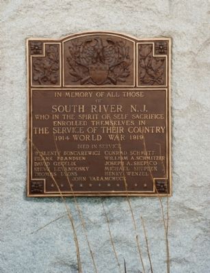 South River World War I Memorial Marker. Click for full size. South River World War I Memorial Marker image. Click for full size.