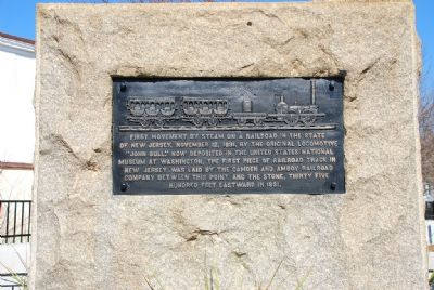 First movement by steam on a railroad in New Jersey Marker. Click for full size. First movement by steam on a railroad in New Jersey Marker image. Click for full size.