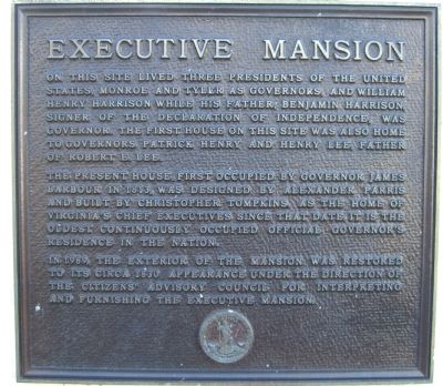 The Executive Mansion of Virginia Marker image. Click for full size.