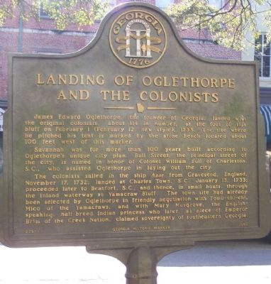 Landing of Oglethorpe and the Colonists Marker image. Click for full size.