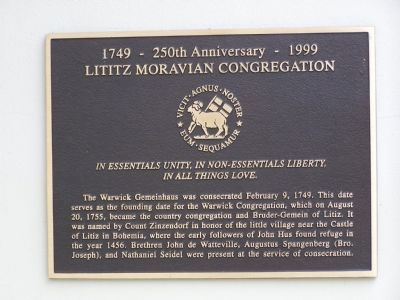Lititz Moravian Congregation Marker image. Click for full size.