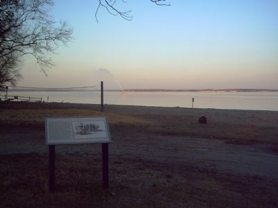 "At the Point of Rock" Marker, with a fireboat in the distance image. Click for full size.