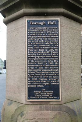 Somerville Borough Hall Marker on Right Gate Support image. Click for full size.