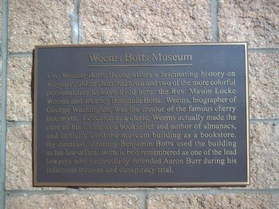 Weems Botts Museum Marker image. Click for full size.
