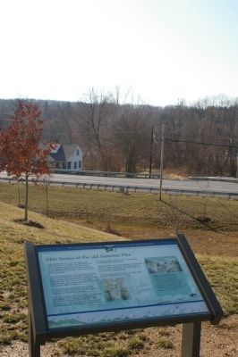 Marker in the foreground, with the old National Road and the milestone in the background image. Click for full size.
