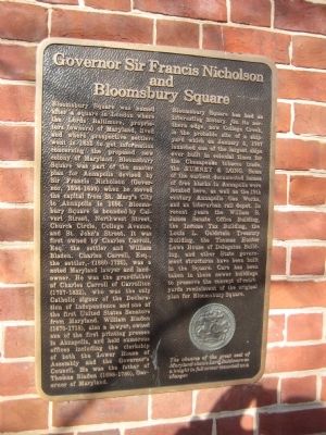 Governor Sir Francis Nicholson and Bloomsbury Square Marker image. Click for full size.