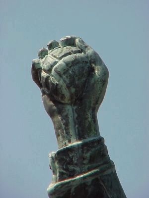 Spirit of the American Doughboy (grenade and right hand detail) image. Click for full size.