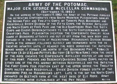 Army of the Potomac Marker. Click for full size. Army of the Potomac Marker image. Click for full size.