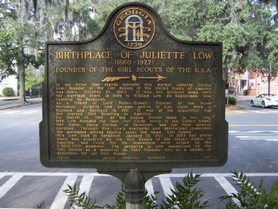Birthplace of Juliette Low (1860-1927) Marker. Click for full size. Birthplace of Juliette Low (1860-1927) Marker image. Click for full size.