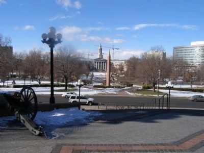 View from Civil War Memorial towards the newer Veterans memorial. Click for full size. View from Civil War Memorial towards the newer Veterans memorial image. Click for full size.