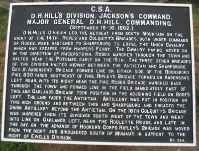 D.H. Hill's Division, Jackson's Command Marker. Click for full size. D.H. Hill's Division, Jackson's Command Marker image. Click for full size.