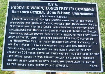 Hood's Division, Longstreet's Command Marker image. Click for full size.