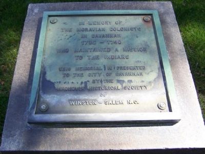In Memory of <b>The Moravian Colonists In Savannah</b> Marker image. Click for full size.