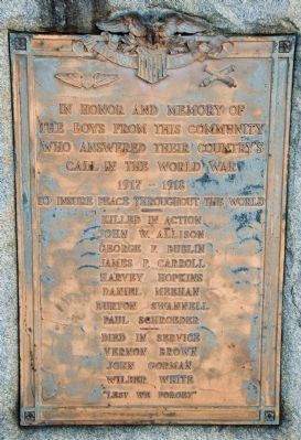 Honor Roll of World War I Killed in Action (right of dedication plaque) image. Click for full size.