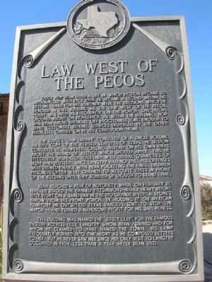 Law West of the Pecos Marker image. Click for full size.