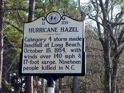 Hurricane Hazel Marker. Click for full size. Hurricane Hazel Marker image. Click for full size.