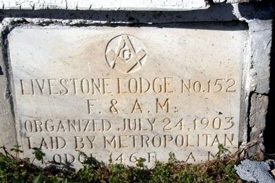 Cornerstone installed when the building was moved to Dalworth in 1944 image. Click for full size.