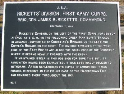 Ricketts' Division, First Army Corps Marker image. Click for full size.