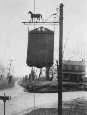 Black Horse Tavern sign, probably in the 1930s image. Click for full size.