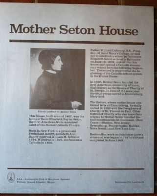 Mother Seton House Marker image. Click for full size.
