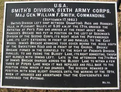 Smith's Division, Sixth Army Corps Marker. Click for full size. Smith's Division, Sixth Army Corps Marker image. Click for full size.