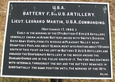 Battery F, 5th U.S. Artilllery Marker image. Click for full size.