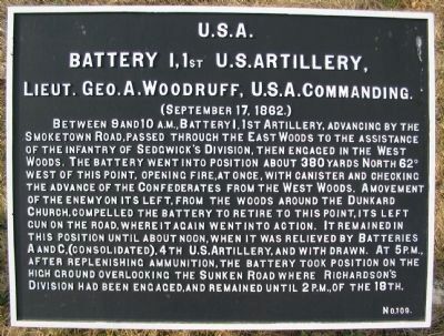 Battery I, 1st U.S. Artillery Marker. Click for full size. Battery I, 1st U.S. Artillery Marker image. Click for full size.