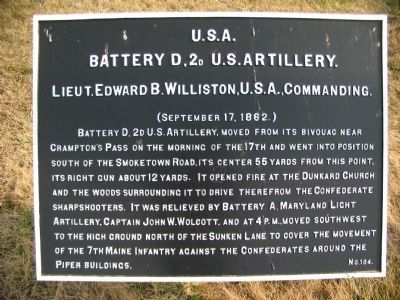 Battery D, 2d U.S. Artillery Marker image. Click for full size.