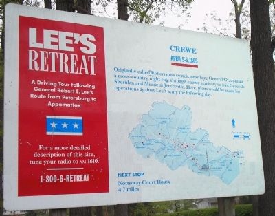 Crewe Marker on Lee's Retreat Trail. Click for full size. Crewe Marker on Lee's Retreat Trail image. Click for full size.
