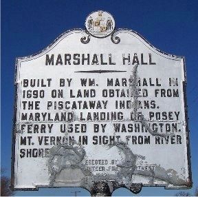 Damaged marker for Marshall Hall image. Click for full size.