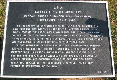 Battery C, 5th U.S. Artillery Marker. Click for full size. Battery C, 5th U.S. Artillery Marker image. Click for full size.