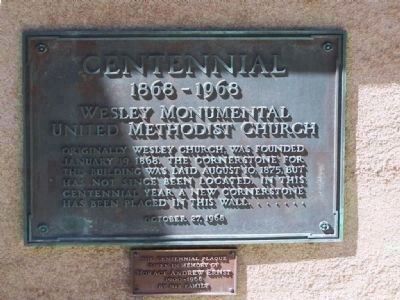 Wesley Monumental United Methodist Church Centennial Marker. Click for full size. Wesley Monumental United Methodist Church Centennial Marker image. Click for full size.