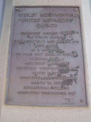 Wesley Monumental United Methodist Church Marker at the rear of the church on Drayton Street image. Click for full size.